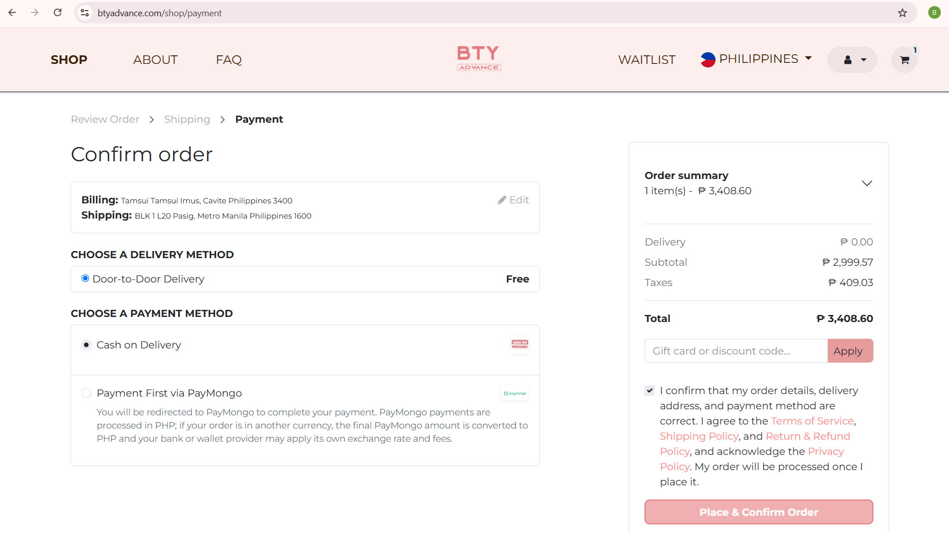 Confirm Your Order