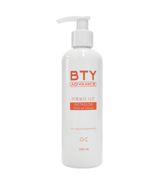 BTY Advance Instaglow Tone-Up Cream 200ml white pump bottle front view