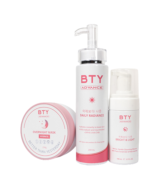 BTY Advance Overnight Mask, Daily Radiance, and Bright & Light